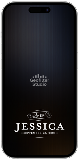 A mobile phone filter for Snapchat and TikTok with the text 'Bride to be' and a silhouette of a cityscape, indicating it's for a bridal shower event.