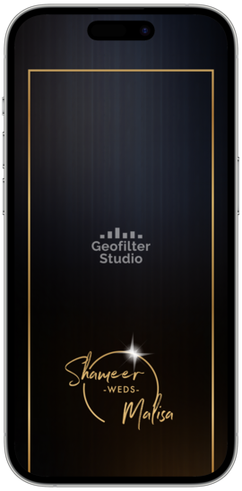 A Snapchat and TikTok event filter interface for a smartphone with a gold frame design intended for use in weddings.