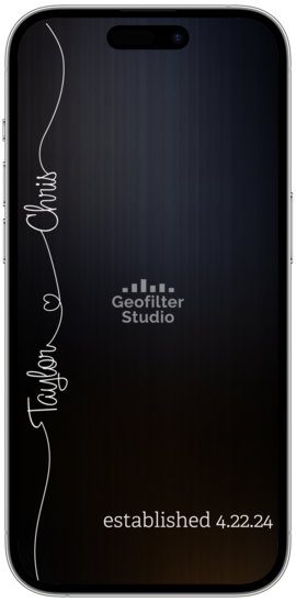 A digital wedding filter for Snapchat and Tiktok, predominantly black with white text and decorative elements, showing the names 'Taylor' and 'Chris' and the word 'established' with a date below.